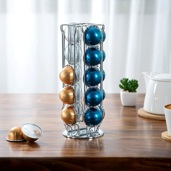 MyGift 20 Capsule Chrome-Plated Rotating Coffee Pod Dispenser Holder