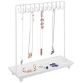 thumbnail image 1 of MyGift 20-Hook White Metal Necklace Display Stand with Ring Tray, 1 of 3