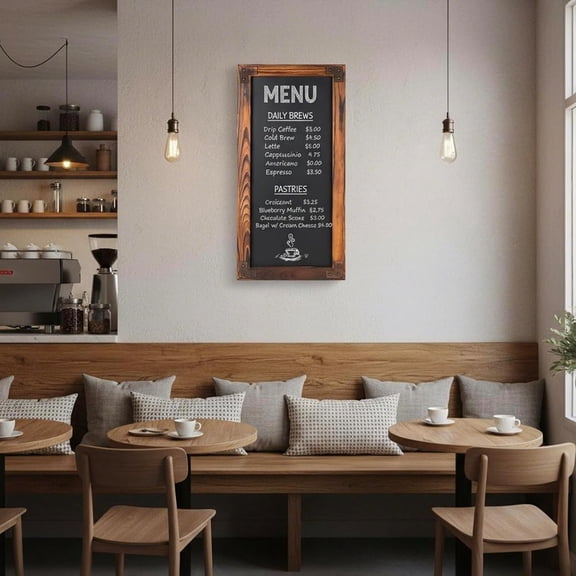 MyGift 25Inch WallMounted Chalkboard with Burnt Wood Frame & Metal Accents Rustic Erasable Sign for Menus, Sales & Home Dcor