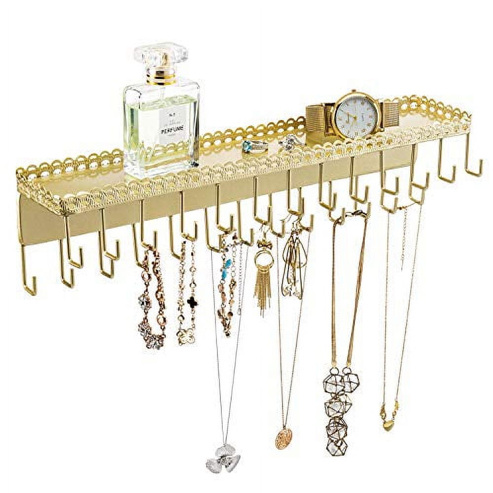 MyGift 26Hook GoldTone WallMounted Metal Jewelry Organizer with