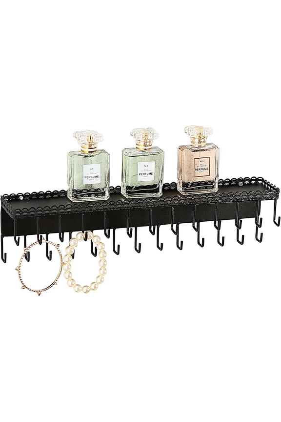 26 Hooks Black Metal Wall Mounted Jewelry Hanging Shelf