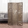 thumbnail image 1 of MyGift 3-Panel Brown Wood Room Divider, Tropical Palm Leaf Cutout Design, 1 of 6