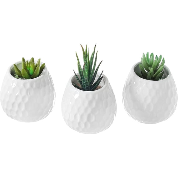MyGift 3 Piece 4-Inch Golf Ball-Inspired Wall-Mountable Planters, White Ceramic