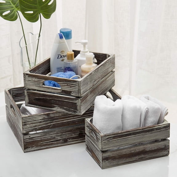 MyGift 3 Piece Brown Torched Wood Nesting Boxes/Tabletop Jewelry Storage Containers, Unisex
