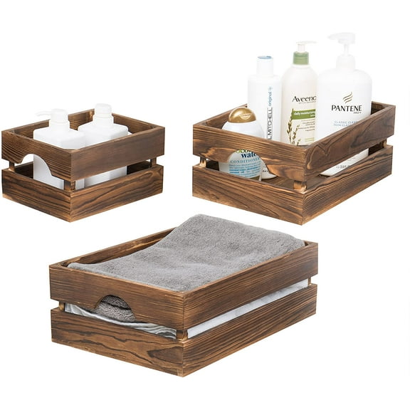 MyGift 3 Piece Rustic Nesting Wood Storage Crates, Brown