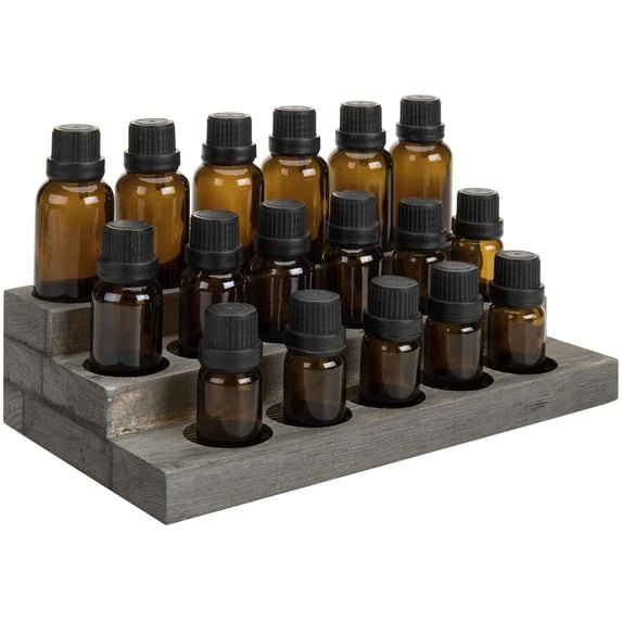 MyGift 3-Tier Gray Wood 17-Bottle Essential Oil Display Stand