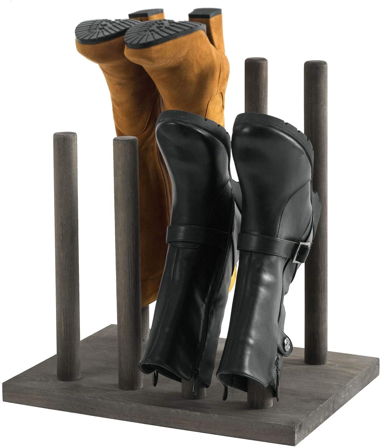 MyGift 4-Pair Vintage Solid Wood Tall Boot Rack Organizer Stand, Gray