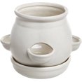 thumbnail image 1 of MyGift 4 Side Openings Design White Ceramic Plant Flower Container Pot with Saucer, 1 of 5