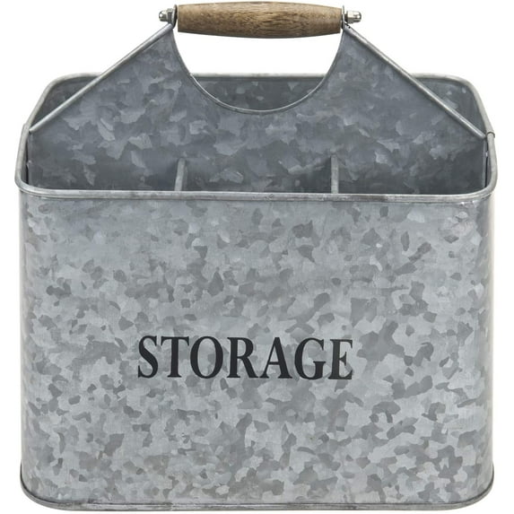 MyGift 4-Slot Rustic Galvanized Silver Metal Kitchen Caddy