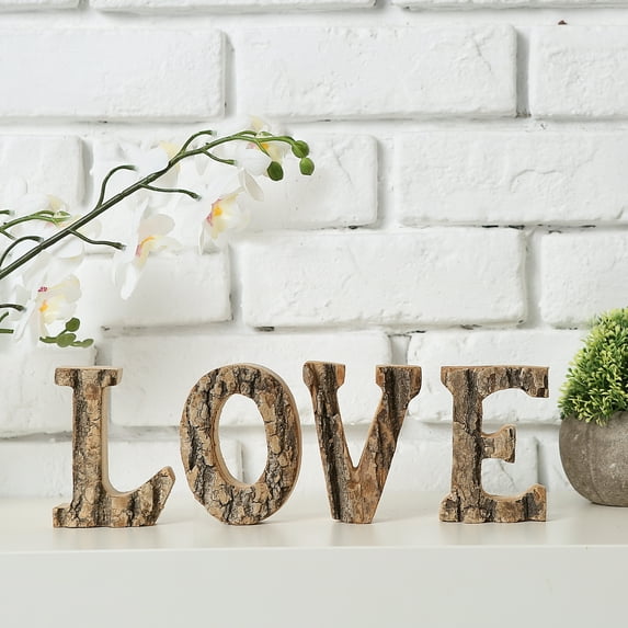 MyGift 4 inch Rustic Brown Wood Decorative Sign, 'Love' Block Letters