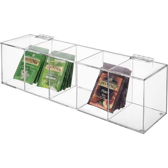 MyGift 5-Compartment Clear Acrylic Tea Bag Organizer with Hinged Lid