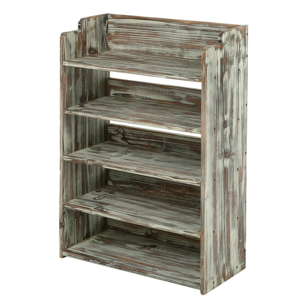 MyGift 5Tier Rustic Torched Wood Entryway Shoe Rack Storage Shelves