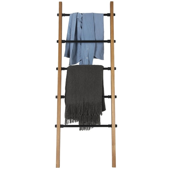 MyGift 5-ft Wall-Leaning Burnt Wood and Metal Pipe Towel Rack