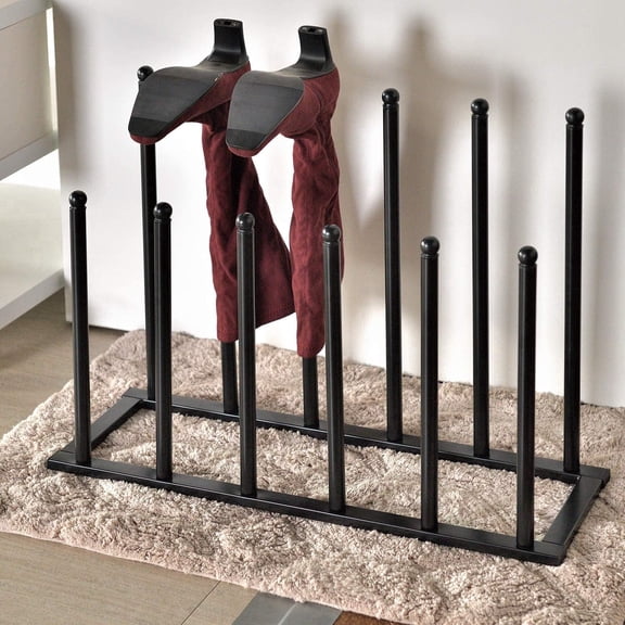 MyGift Modern Black Metal Boot Rack for Tall Boots Storage, Free Standing Entryway Shoe Rack Walk-In-Closet Boot Organizer with 12 Long Posts, Holds 6 Pair