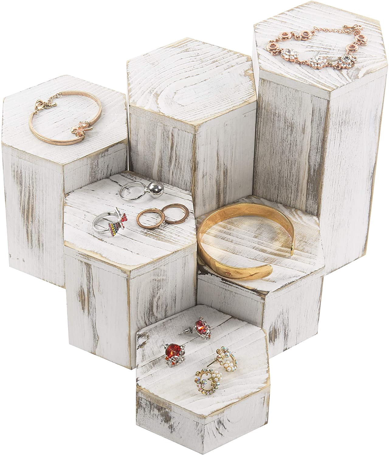 MyGift 6-Piece Display Risers, Whitewashed Wood - Walmart.com
