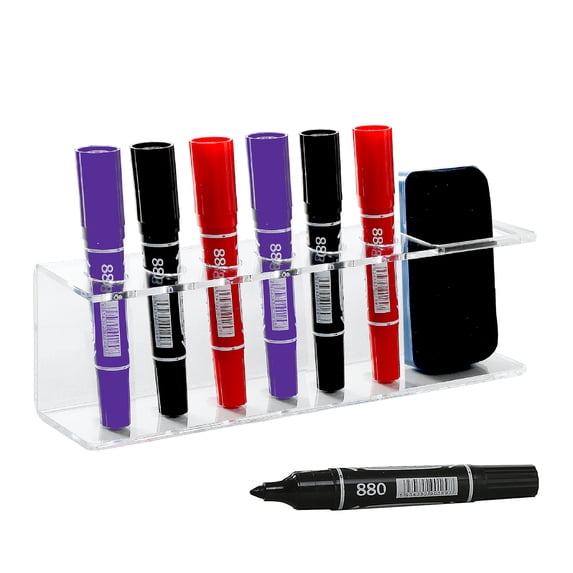 MyGift 6-Slot Clear Acrylic Wall Mountable Dry Erase Marker w/ Eraser Holder Rack