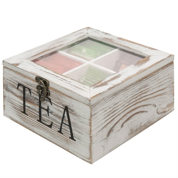 MyGift 7-inch Rustic style Whitewashed Wood Tea Bag Storage Box