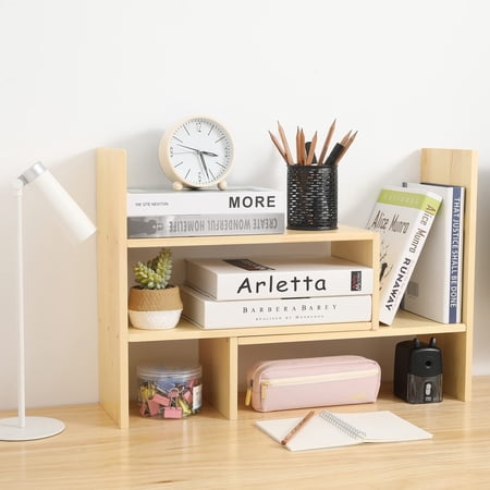 MyGift Adjustable Office Dorm Desk Bookshelf Storage Display Rack, Beige