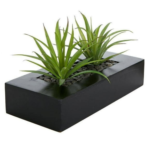 MyGift Artificial Green Grass in Black Wood Pot