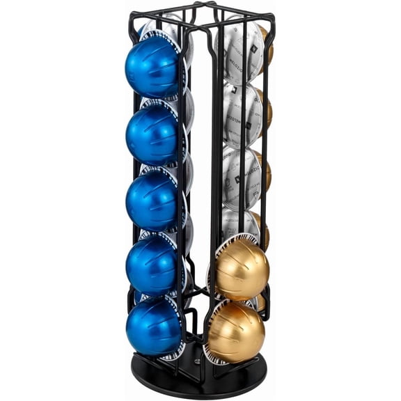 MyGift Black Metal Coffee Pod Capsule Holder Stand Rotating Carousel, Compatible with Vertuoline Pod, Coffee Bar Organizer Rack - Holds 20 Capsules