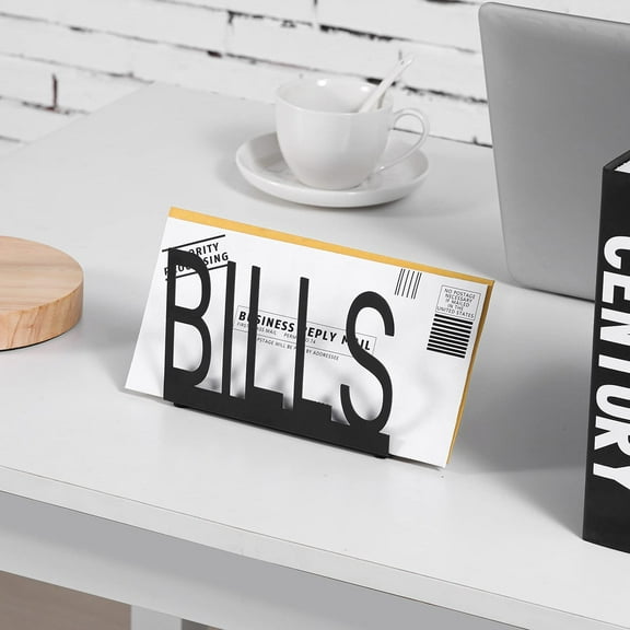 MyGift Black Metal Mail Holder, Bills Cutout Design
