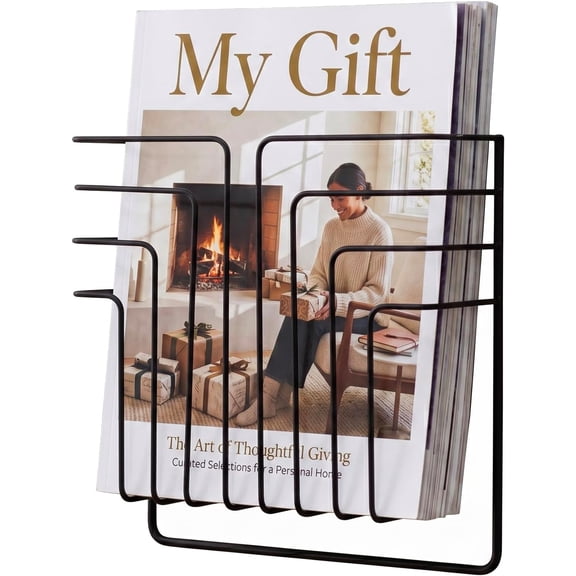 MyGift Black Metal Wire Wall-Mounted Magazine & File Holder, Modern Organizer Rack for Home & Office Storage