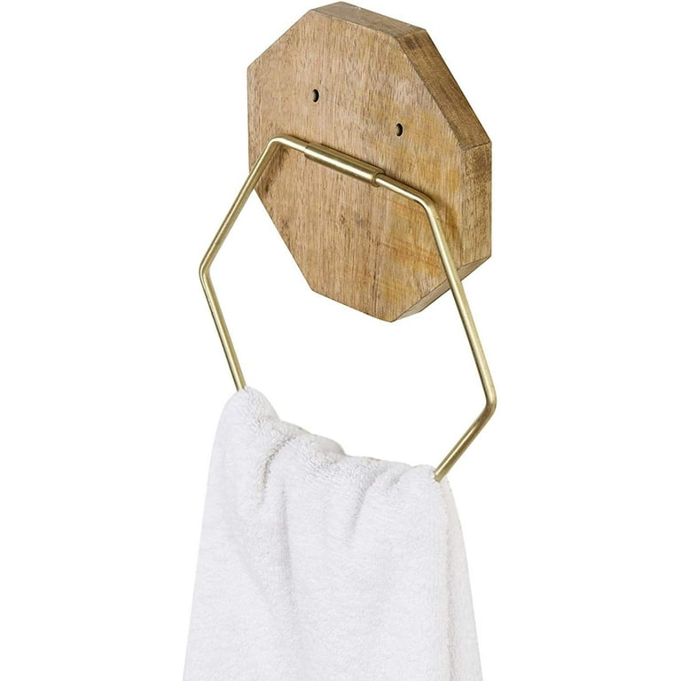 MyGift Brass Tone Metal Hexagon Wall Mounted Hand Towel Ring