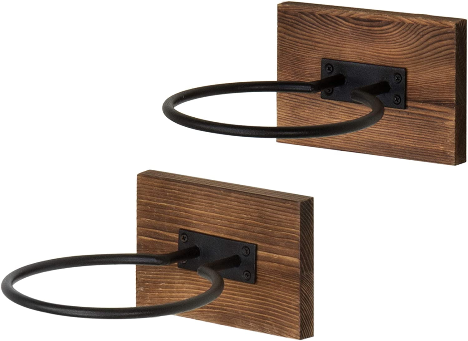 Brown Wood and Black Metal Wall-Mounted Sports Ball Holders - Thumbnail 3