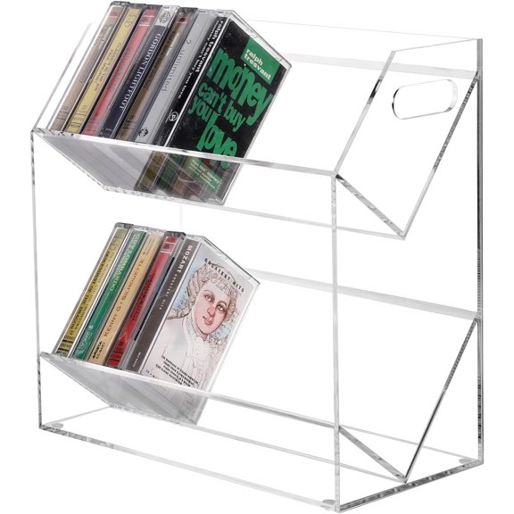 MyGift Clear Acrylic 2Tier Cassette Tape Holder Retro Audio Storage Display Case with Cutout Handles for Home & Studio Decor