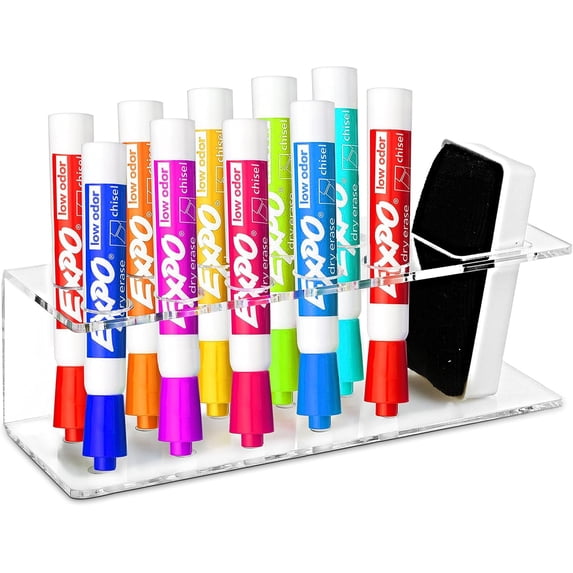 MyGift Whiteboard Supply Storage, 10-Slot Clear Acrylic Dry Erase Marker and Eraser Holder, Wall Mounted Office Accessories Organizer Storage Rack