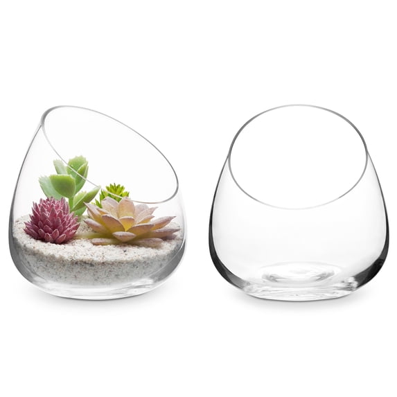 MyGift Clear Glass Succulent Plant Vases , Decorative Modern Storage Jars, Set of 2