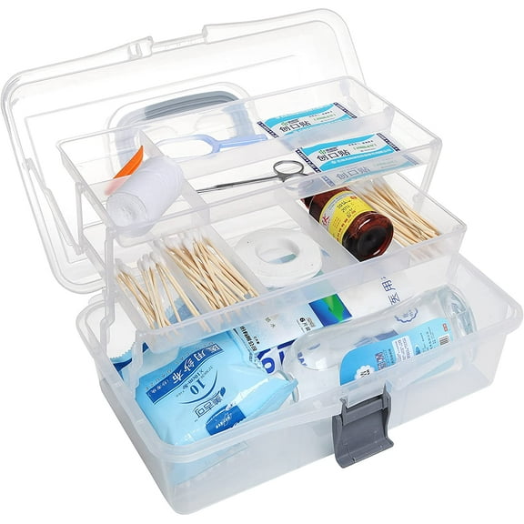 MyGift Clear Plastic 2-Tier Trays Craft Supply Storage Box