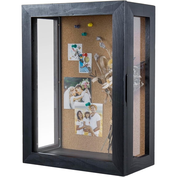 MyGift Coal Black 11x15 Inch Deep Shadow Box Display Case, Wall Mounted Memory Frame with Acrylic Panels & Cork Backing