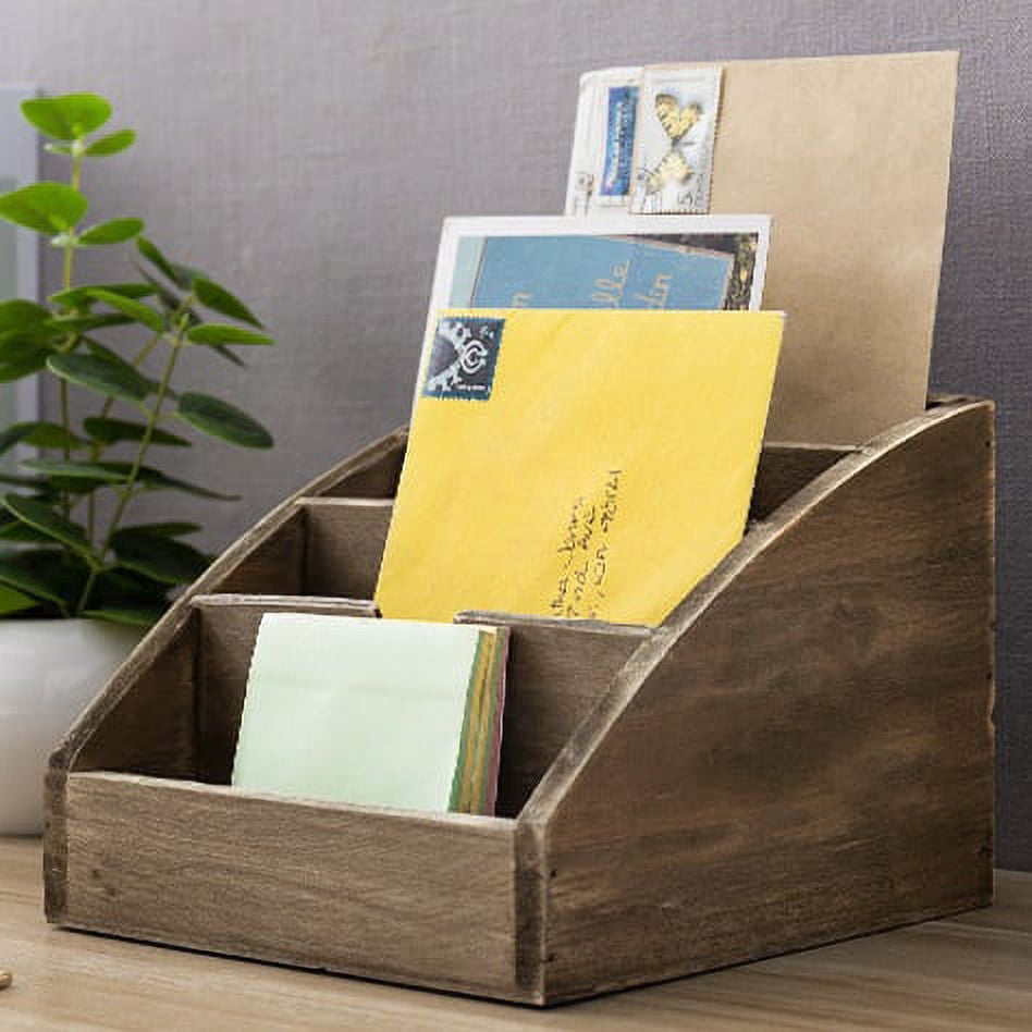 MyGift Dark Brown Wood 4 Compartments Rustic Mail Sorter, Desk Organizer Rack for Home, Office, Classroom, Dorm