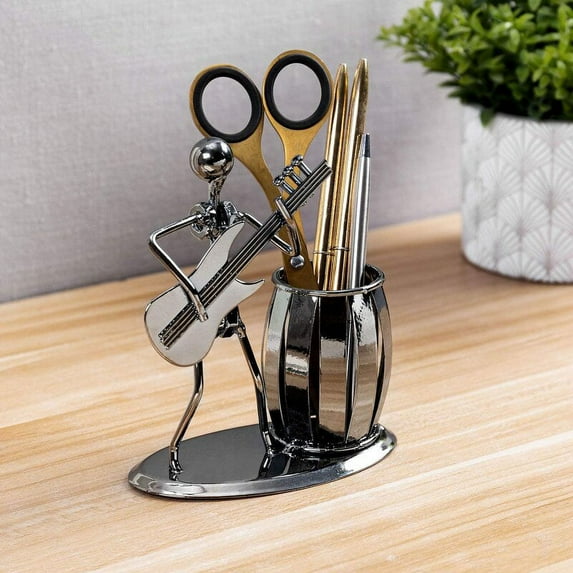 MyGift Decorative Gun Metal Gray Office Desktop Organizer, Guitar Rocker Design