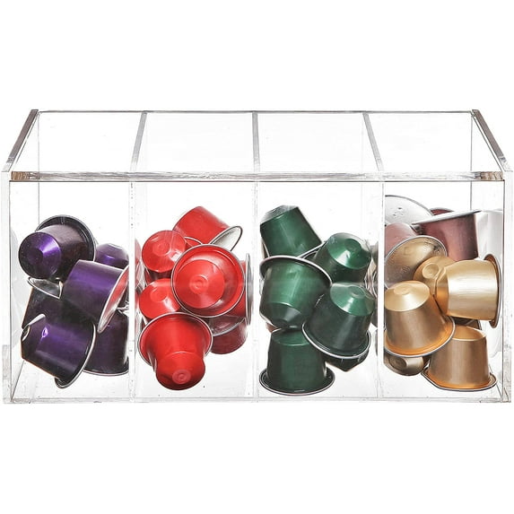 MyGift Deluxe Clear Acrylic 4 Compartment Hinge Lid Capsule Holder