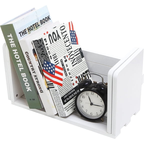 MyGift Expandable White Wood Desktop Bookshelf Organizer
