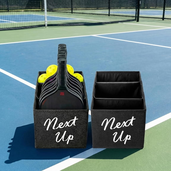 MyGift Foldable Pickleball Paddle Queue Baskets, Set of 2 Portable Holders for 7 Paddles Each at Clubs, Courts and Tournaments