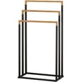 thumbnail image 1 of MyGift Freestanding 3-Tier Black Metal and Bamboo Bath Towel Bar Rack, 1 of 7