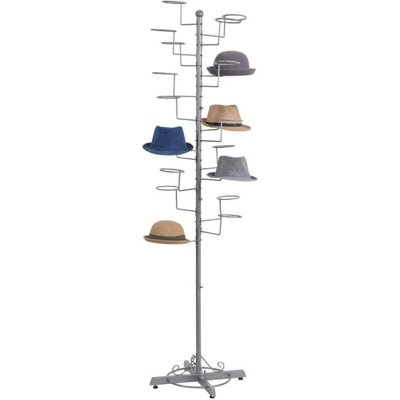 MyGift Freestanding Silver Metal Hat Rack with 20 Circular Hooks