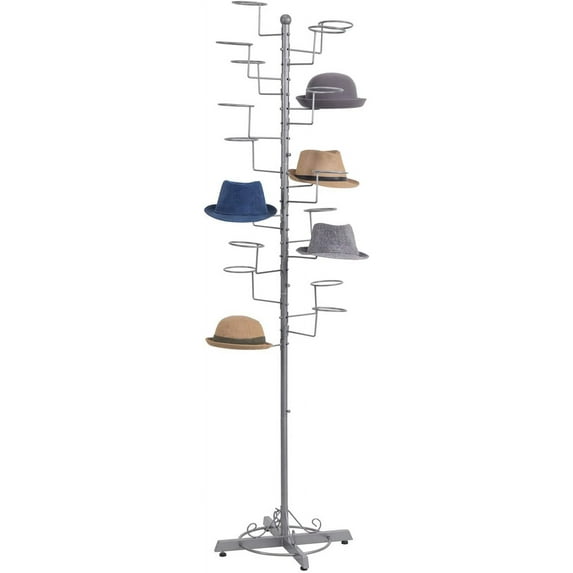 MyGift Freestanding Silver Metal Hat Rack with 20 Circular Hooks