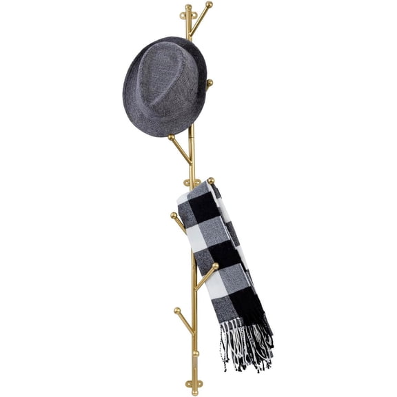 MyGift Gold Branch Wall Mounted Coat Rack, 9 Hook Vertical Hat & Garment Tree, Modern Entryway & Closet Organizer