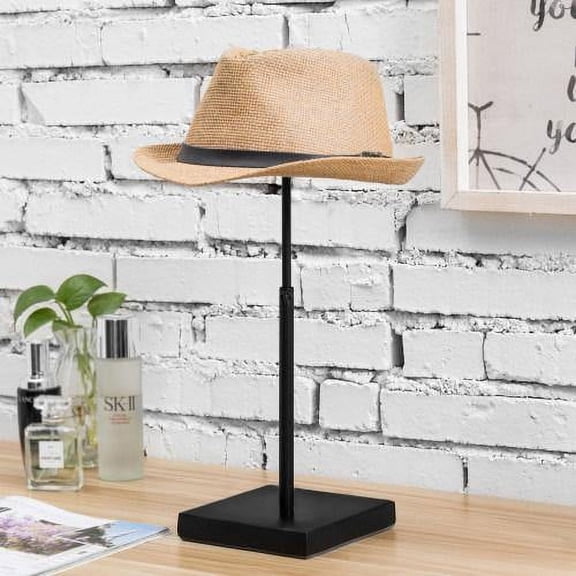 MyGift Hat Display Stand with Adjustable Height, Tabletop Cowboy Hat Rack, Baseball Cap Organizer, Wig Helmet Holder, Fabric Covered Dome, Premium Metal (Black)