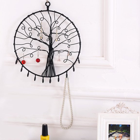 MyGift Jewelry Organizer - Wall Mounted Metal Scrollwork Design Necklace Holder Jewelry Display Storage Rack with 20 Hanging S-Hooks (Black-1)