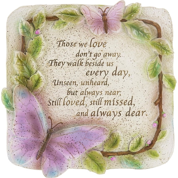 MyGift Memorial Garden Stone Wall Hanging  Resin Stepping Stone with Sympathy Verse & Floral Accents for Remembrance Decor