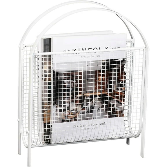 MyGift MidCentury Modern Magazine Rack  Vintage Brass Wire Mesh Organizer with Handbag Handles for Books & Mail Storage