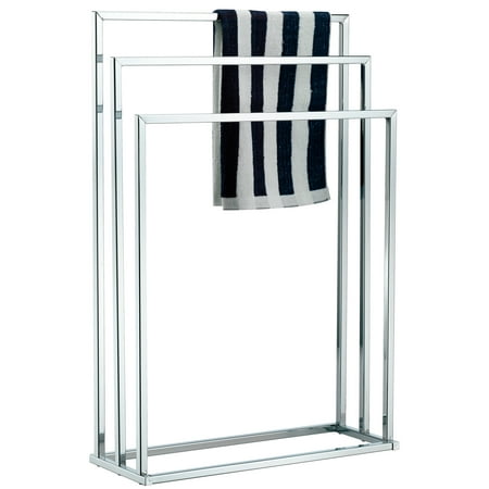 Freestanding 3 Tier Metal Towel Bar Stand, Silver Tone Rack, MyGift 33 inch Chrome Plated Bathroom Organizer