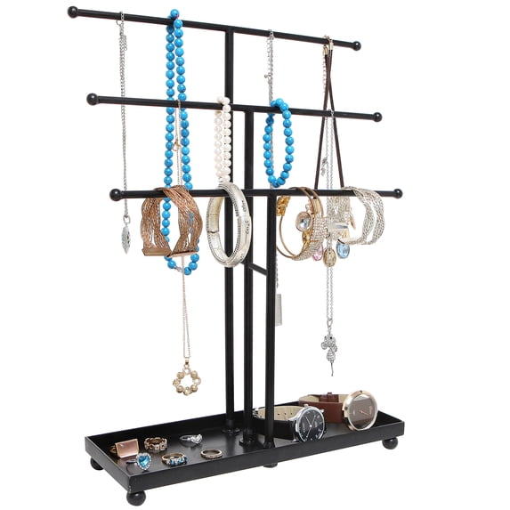 MyGift Modern Black Metal 3 Tier Tabletop Bracelet & Necklace Jewelry Organizer