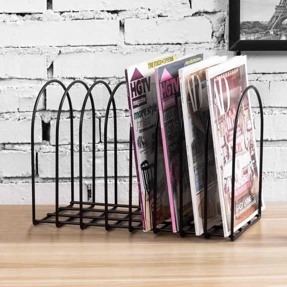 MyGift Modern Black Metal Wire Desktop File Organizer, 8 Slot Arched Document Holder for Home Offices, Desks and Workspaces