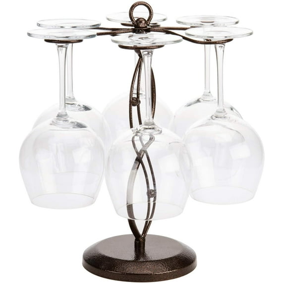 MyGift Modern Bronze Metal Tabletop Wine Glass Rack, Scrollwork